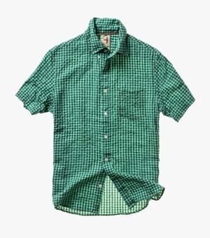 Relwen Airtex Seersucker Shirt Men's Size Medium Green Plaid Cotton Short Sleeve